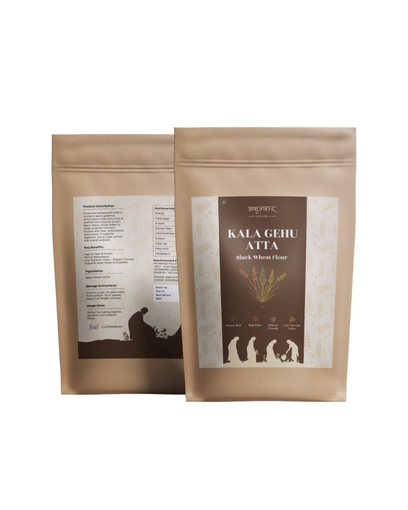 Amratahaar Kala Gehu Atta 1kg pack - 100% whole black wheat flour rich in anthocyanins and antioxidants